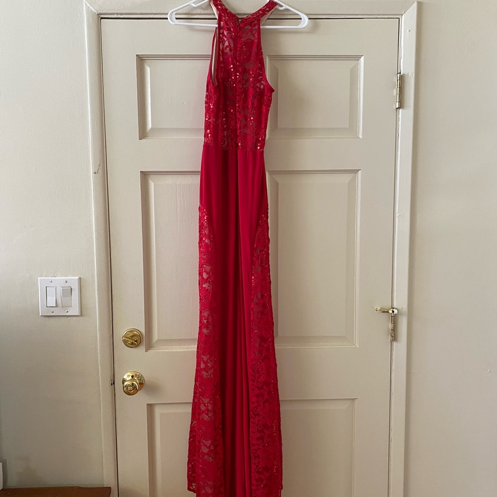 Windsor Red Halter High-Neck Embellished Floor-Length Dress - Picture 5 of 5